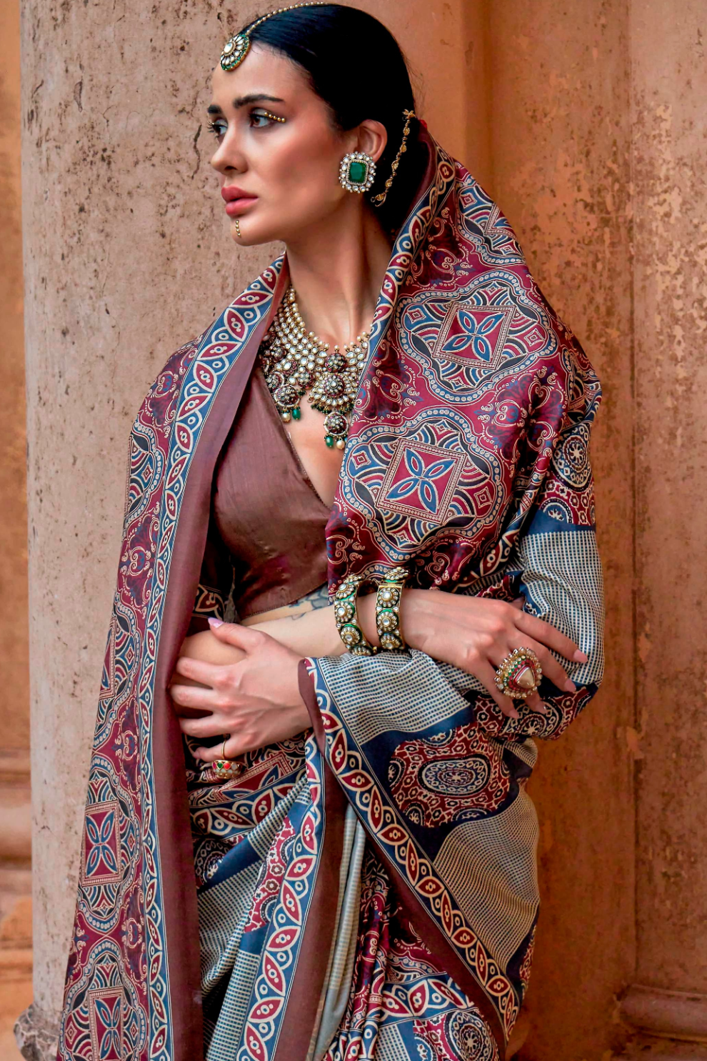 Polyester Viscose Silk Saree with Exclusive Ajrakh Print