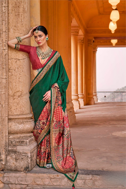 Polyester Viscose Silk Saree with Exclusive Ajrakh Print