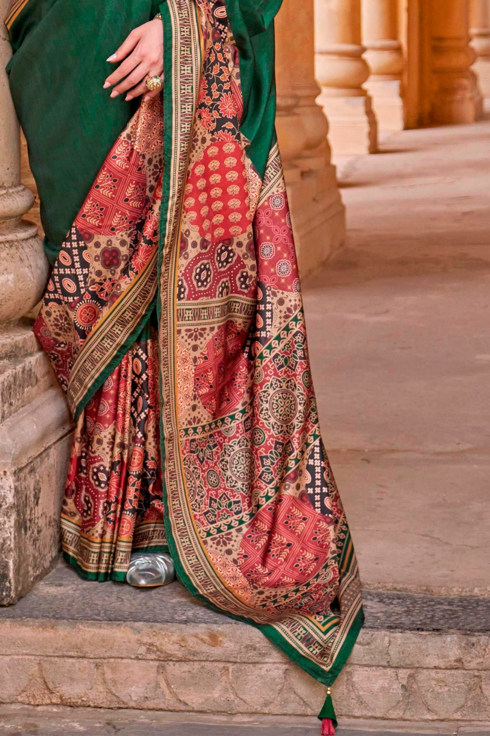 Polyester Viscose Silk Saree with Exclusive Ajrakh Print