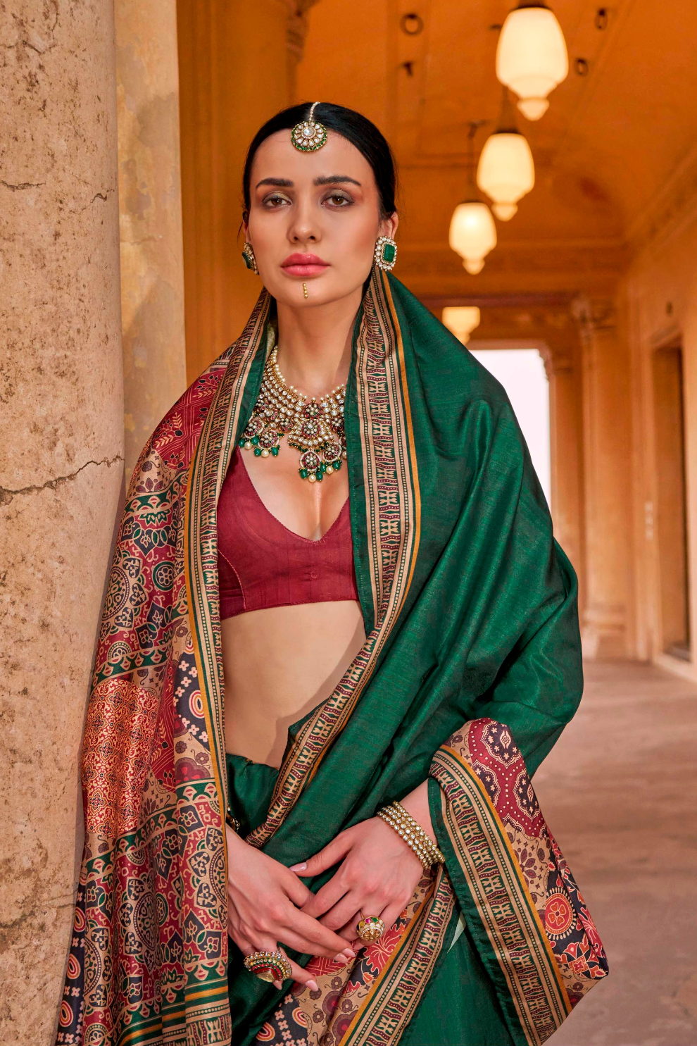 Polyester Viscose Silk Saree with Exclusive Ajrakh Print