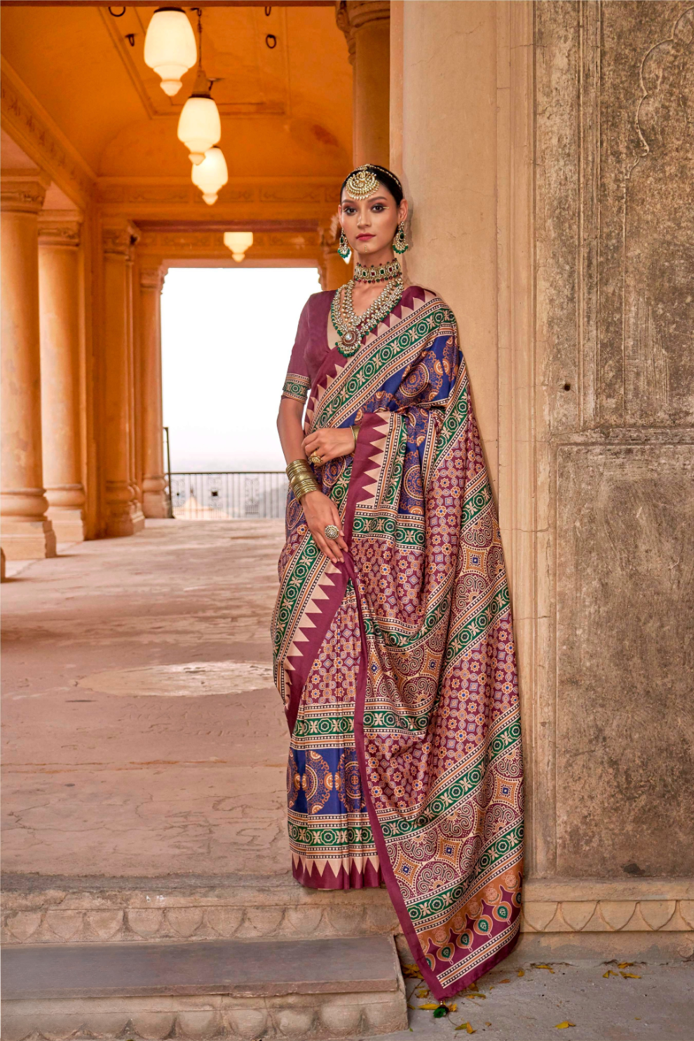 Polyester Viscose Silk Saree with Exclusive Ajrakh Print