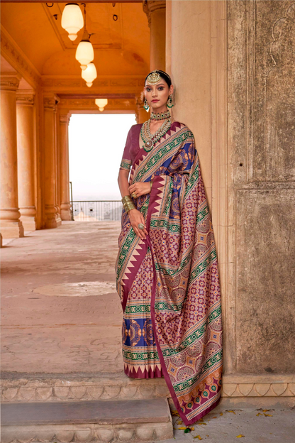 Polyester Viscose Silk Saree with Exclusive Ajrakh Print