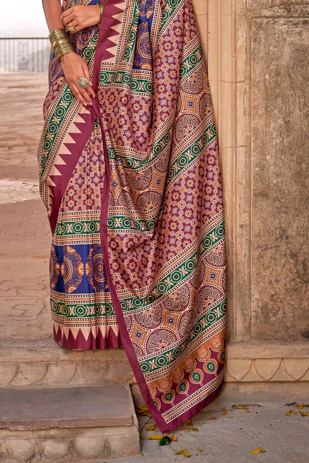 Polyester Viscose Silk Saree with Exclusive Ajrakh Print