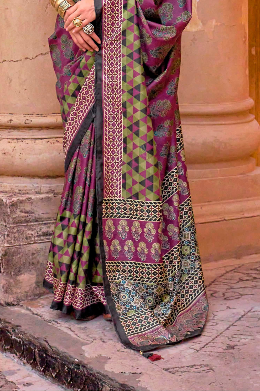 Polyester Viscose Silk Saree with Exclusive Ajrakh Print