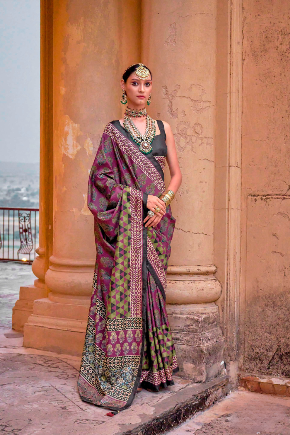 Polyester Viscose Silk Saree with Exclusive Ajrakh Print