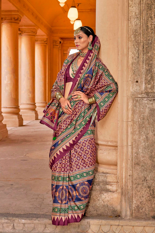Polyester Viscose Silk Saree with Exclusive Ajrakh Print