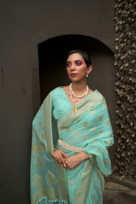 Designer Two-Tone Weaving Saree in Nylon Chinon