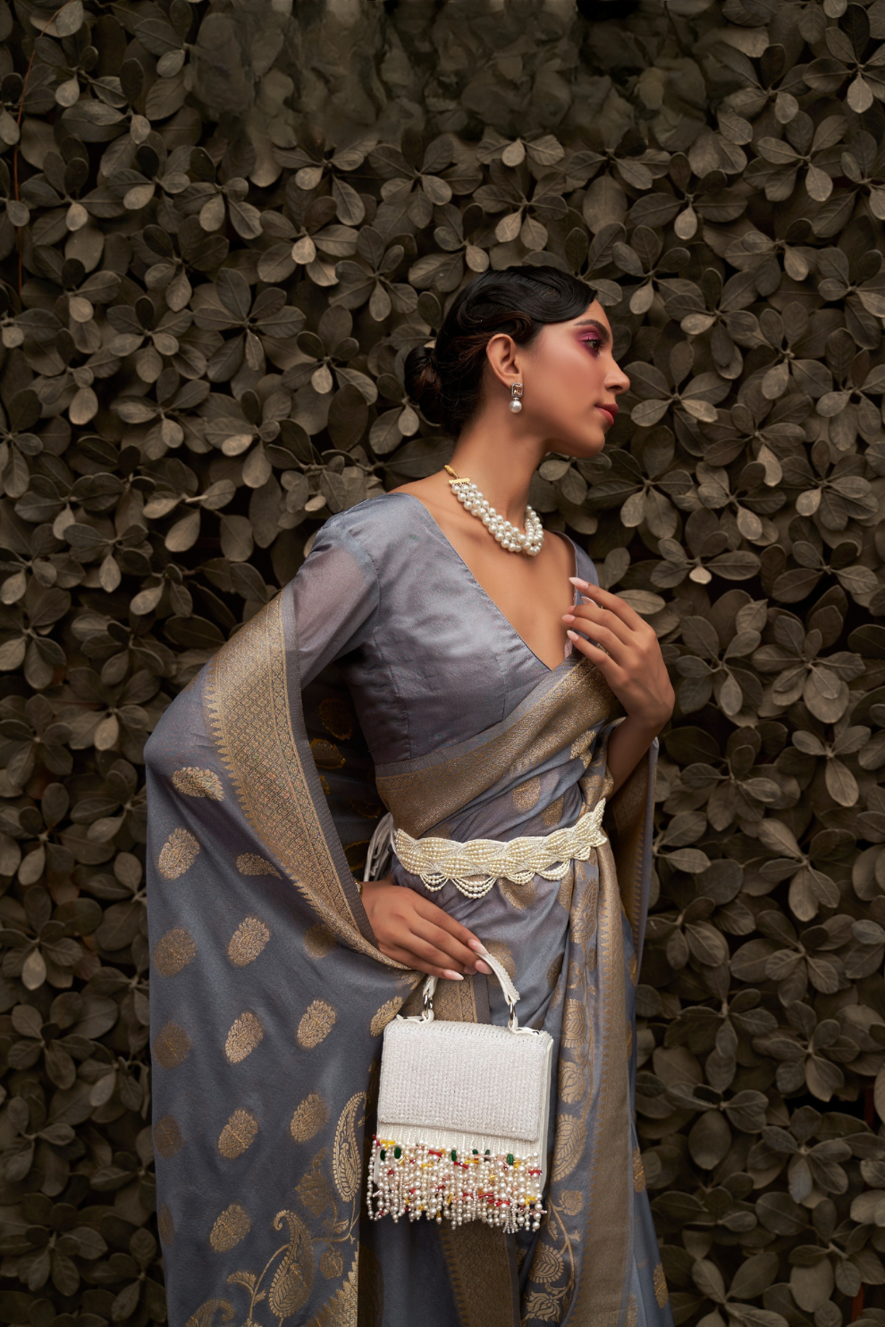 Designer Two-Tone Weaving Saree in Nylon Chinon