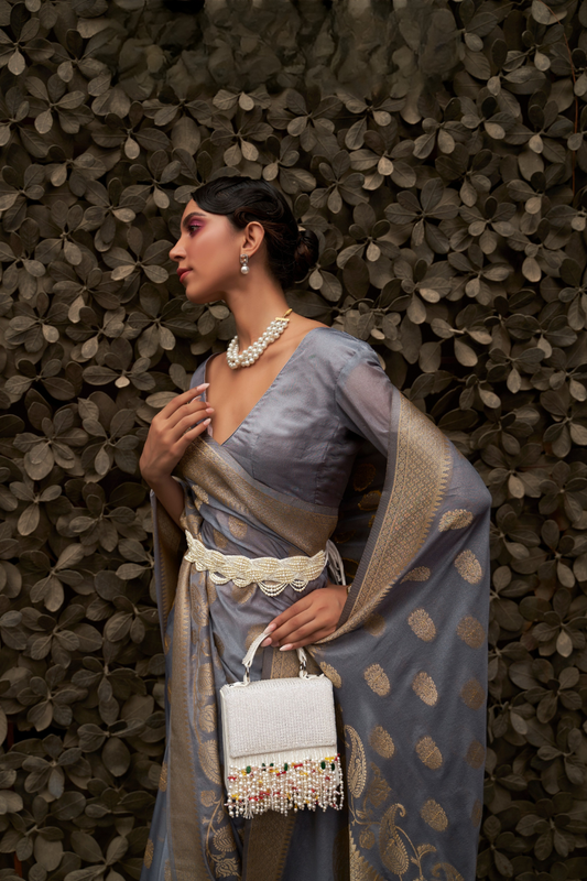Designer Two-Tone Weaving Saree in Nylon Chinon