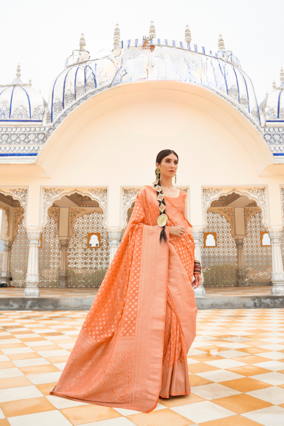 Handloom Crafted Saree in Nylon Silk Georgette for Festive Wear