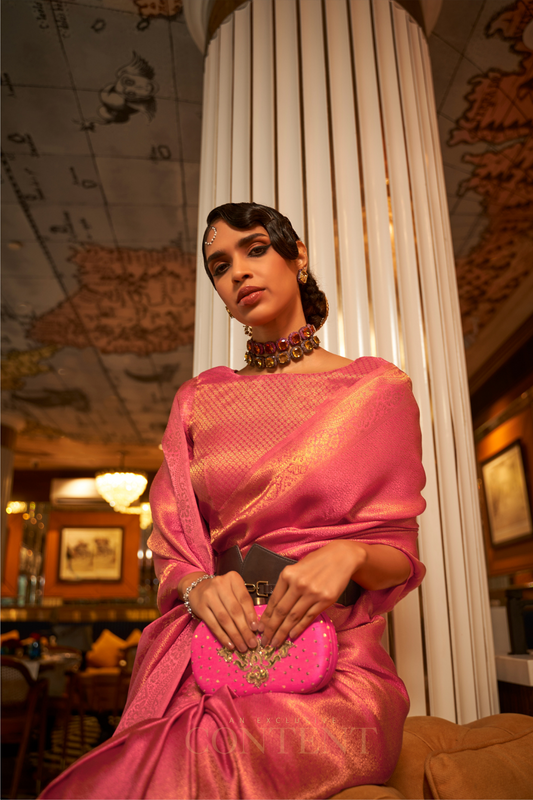 Nylon Satin Saree with Copper Zari Weaving Elegance