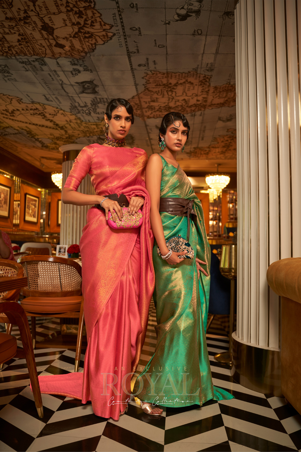 Nylon Satin Saree with Copper Zari Weaving Elegance