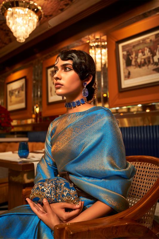 Nylon Satin Saree with Copper Zari Weaving Elegance