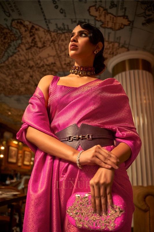 Nylon Satin Saree with Copper Zari Weaving Elegance