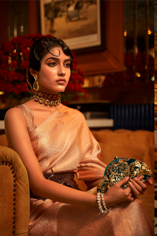 Nylon Satin Saree with Copper Zari Weaving Elegance