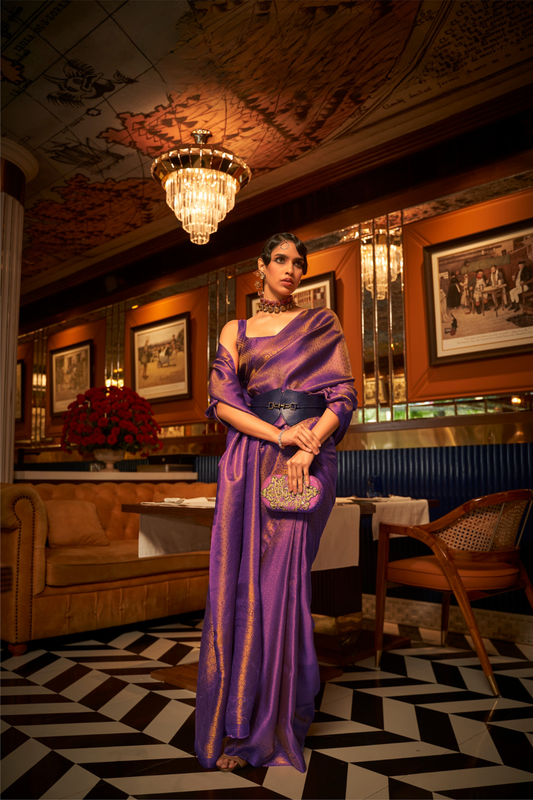 Nylon Satin Saree with Copper Zari Weaving Elegance