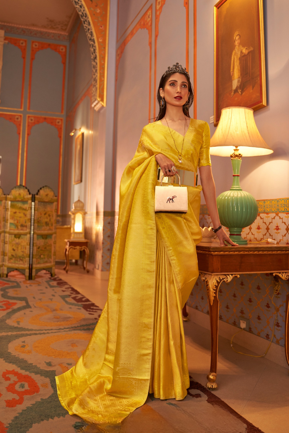 Elegant Kanjivaram Satin Silk Saree with Zari Shine Weaving