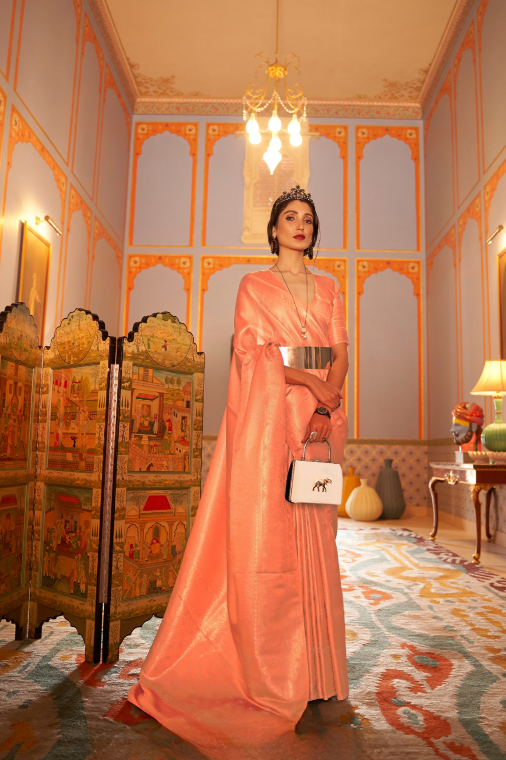 Elegant Kanjivaram Satin Silk Saree with Zari Shine Weaving