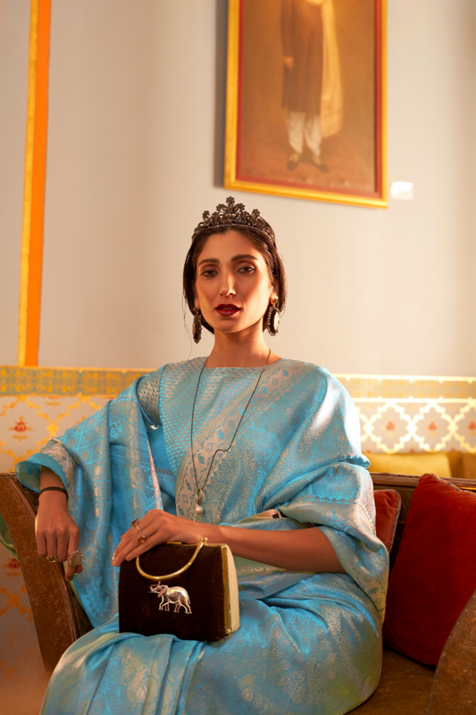 Elegant Kanjivaram Satin Silk Saree with Zari Shine Weaving