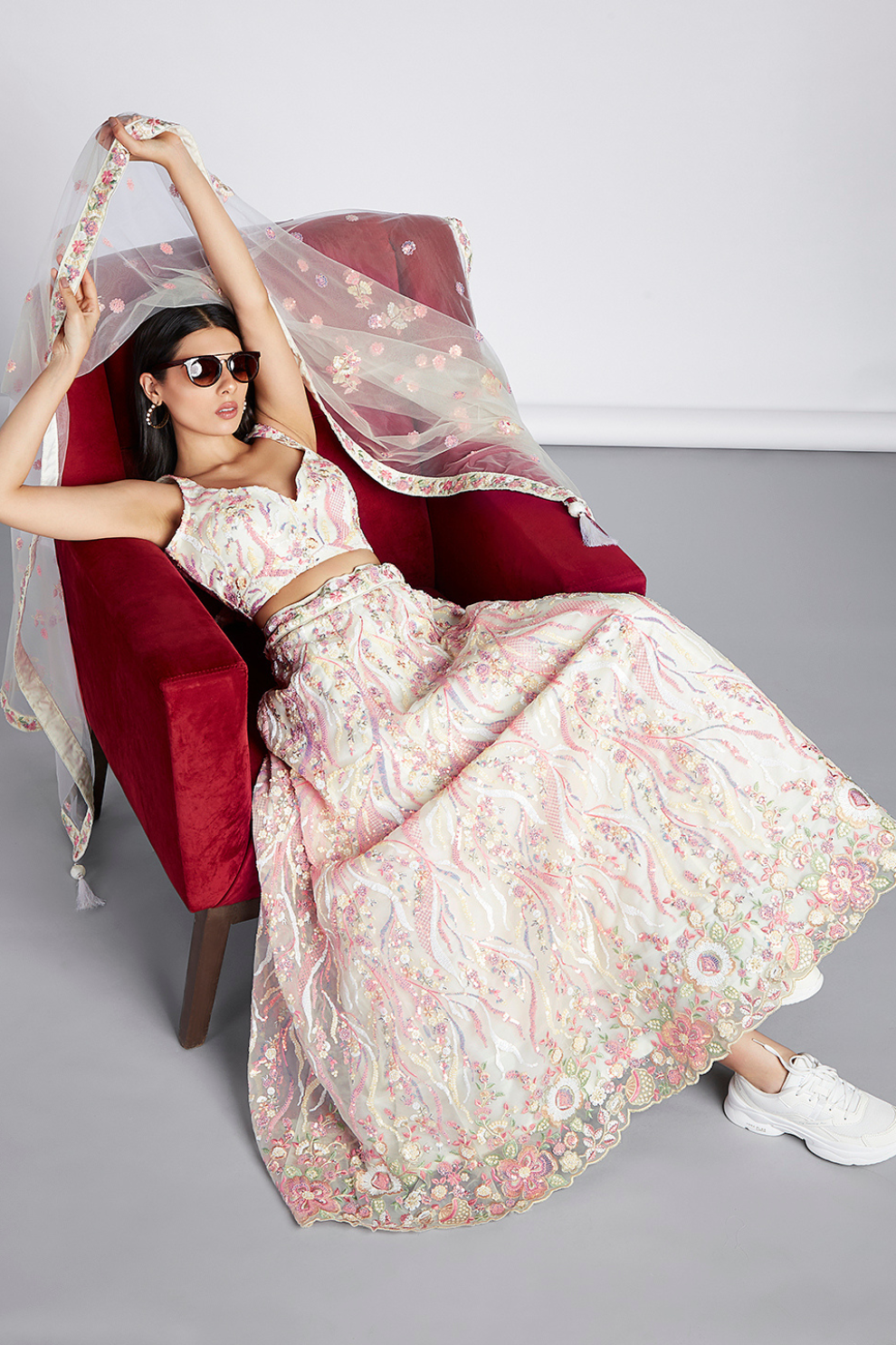 Net Sequins And Thread Embroidery Lehenga Choli Dupatta