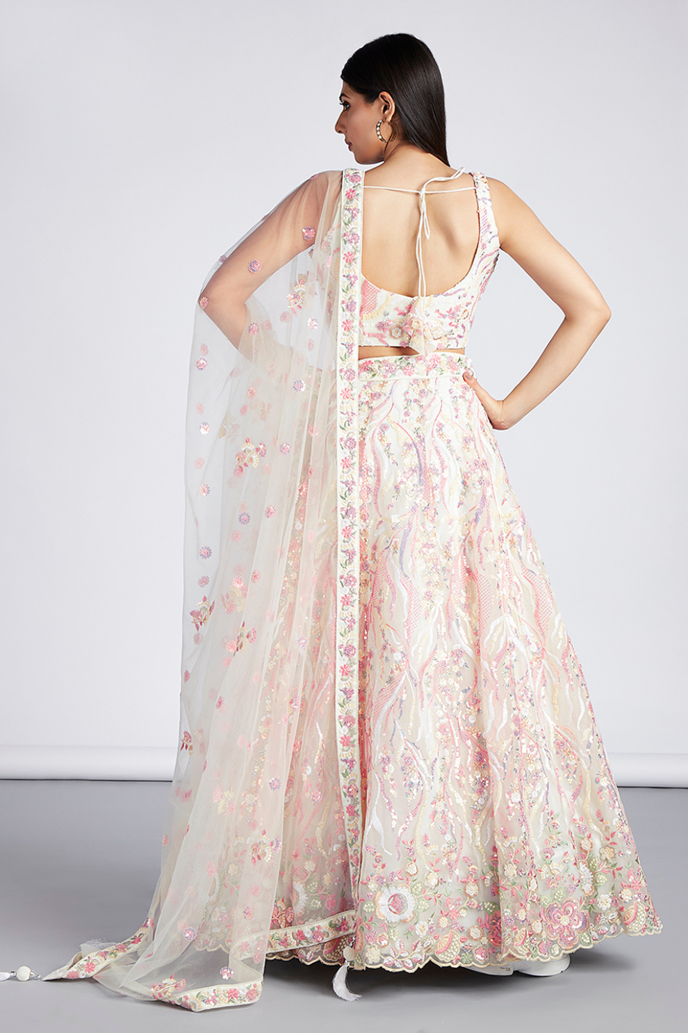 Net Sequins And Thread Embroidery Lehenga Choli Dupatta