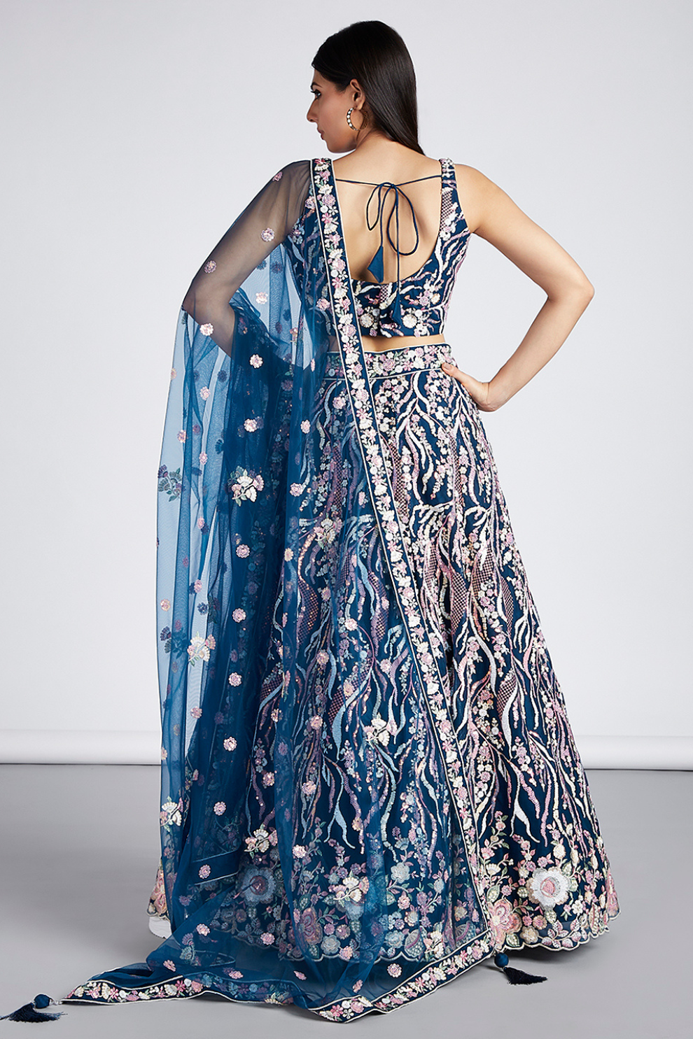 Net Sequins And Thread Embroidery Lehenga Choli Dupatta