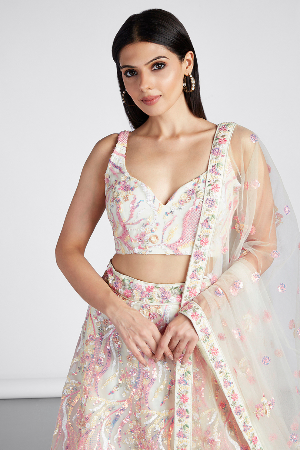 Net Sequins And Thread Embroidery Lehenga Choli Dupatta