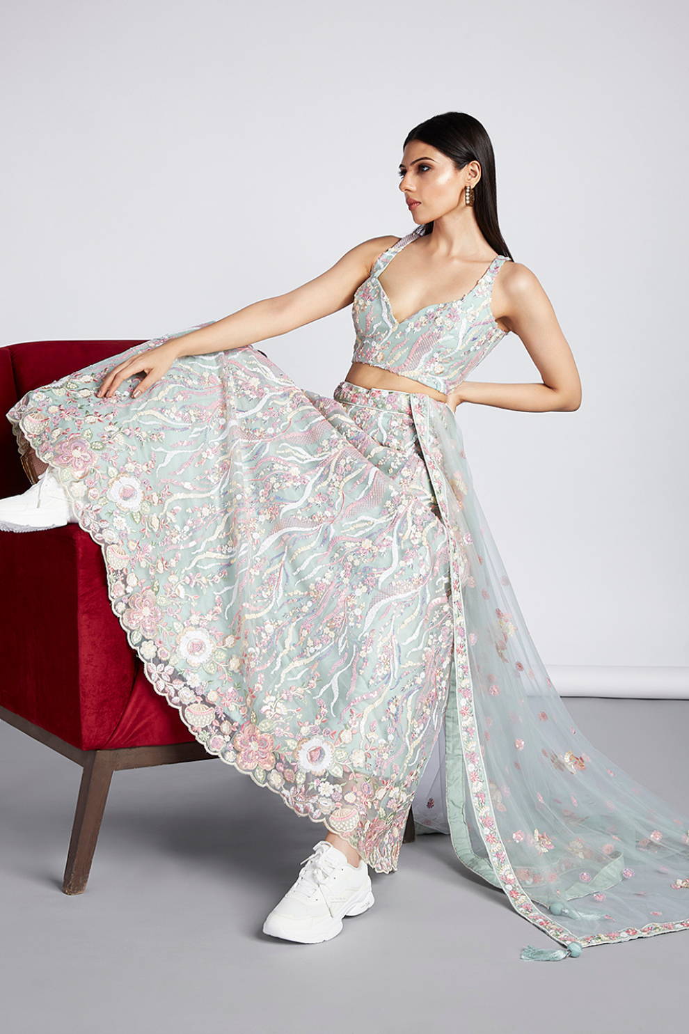 Net Sequins And Thread Embroidery Lehenga Choli Dupatta