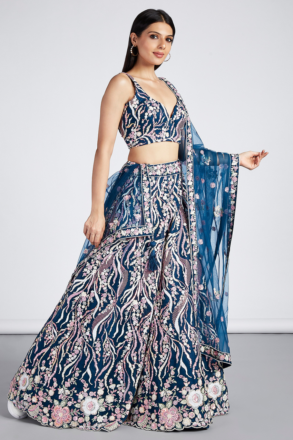 Net Sequins And Thread Embroidery Lehenga Choli Dupatta