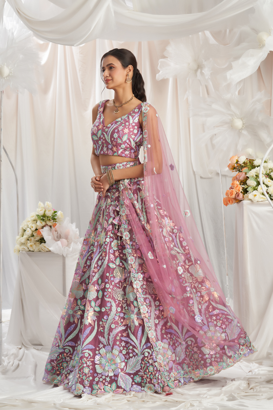 Graceful Net Semi-Stitched Lehenga Choli With Sequin Detailing