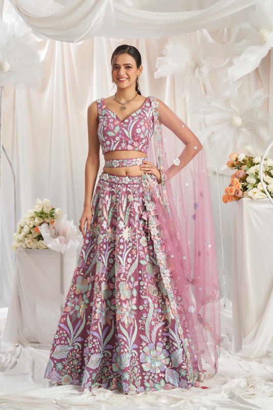 Graceful Net Semi-Stitched Lehenga Choli With Sequin Detailing