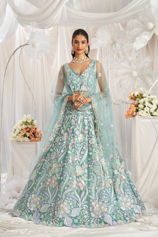 Graceful Net Semi-Stitched Lehenga Choli With Sequin Detailing