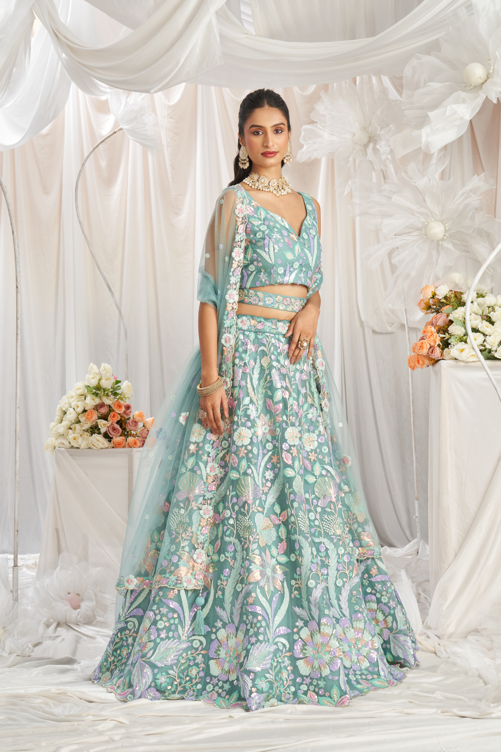 Graceful Net Semi-Stitched Lehenga Choli With Sequin Detailing