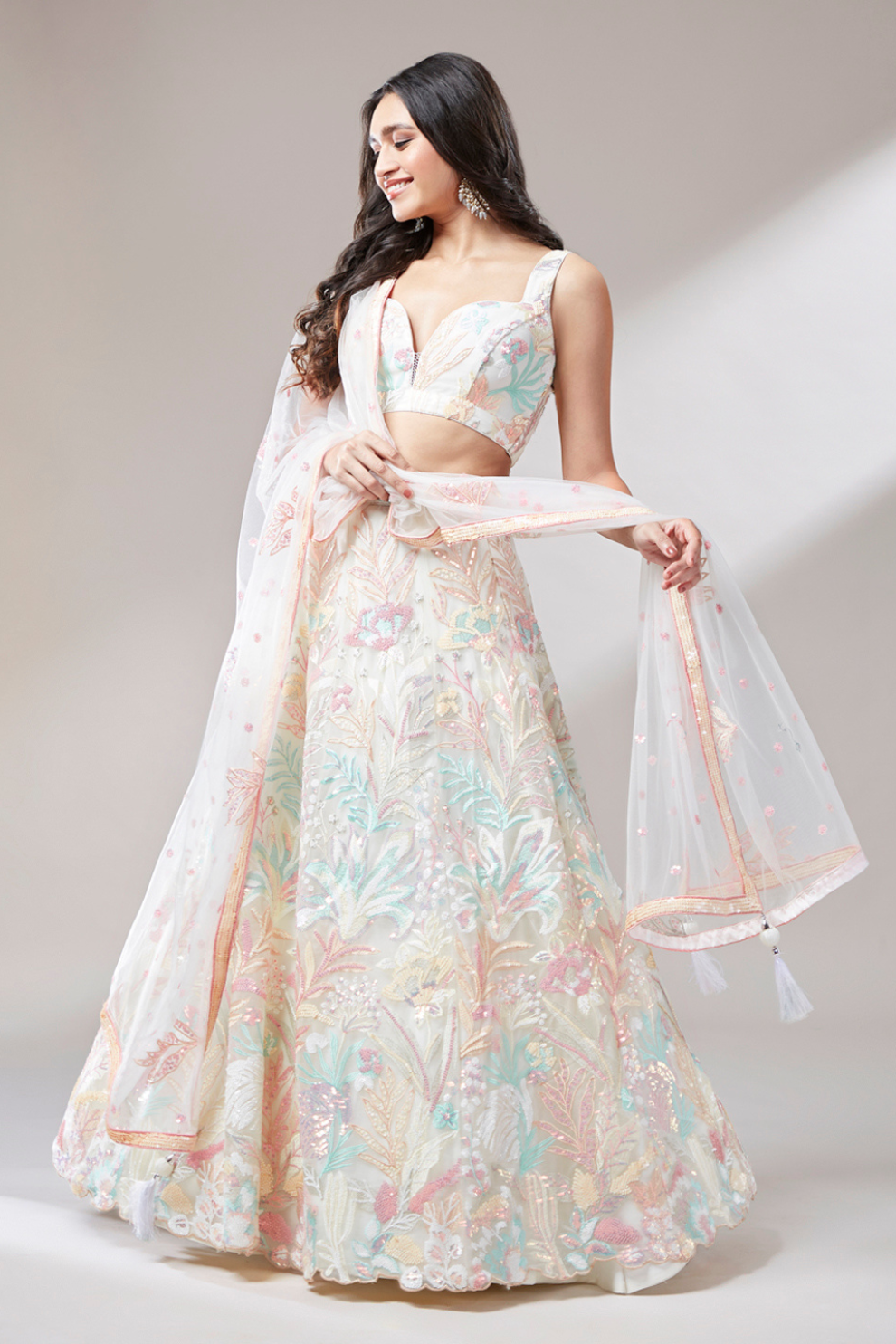 Multi-Sequins Work Net Lehenga for Party Wear