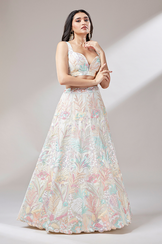 Multi-Sequins Work Net Lehenga for Party Wear