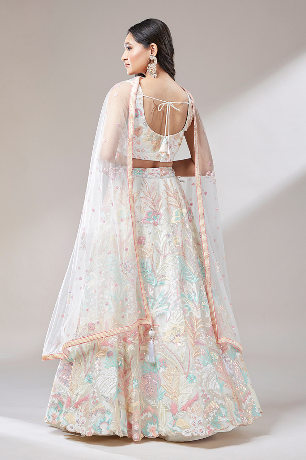 Multi-Sequins Work Net Lehenga for Party Wear