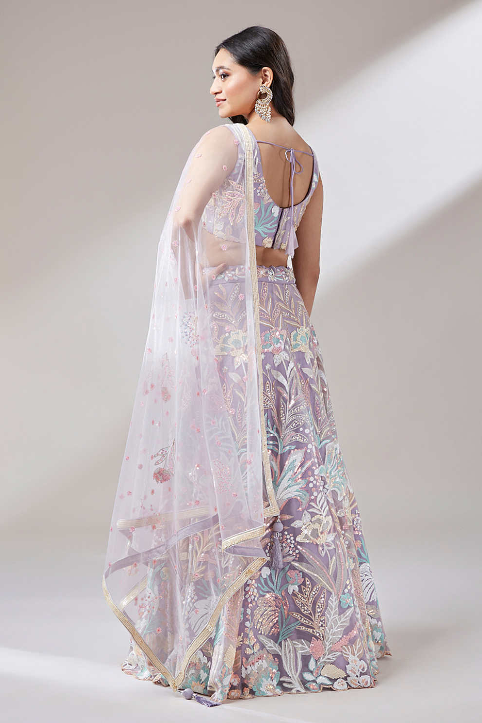 Multi-Sequins Work Net Lehenga for Party Wear