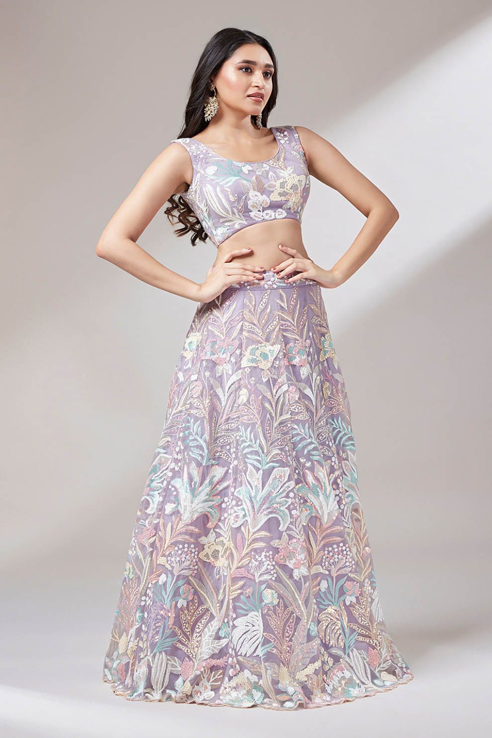 Multi-Sequins Work Net Lehenga for Party Wear