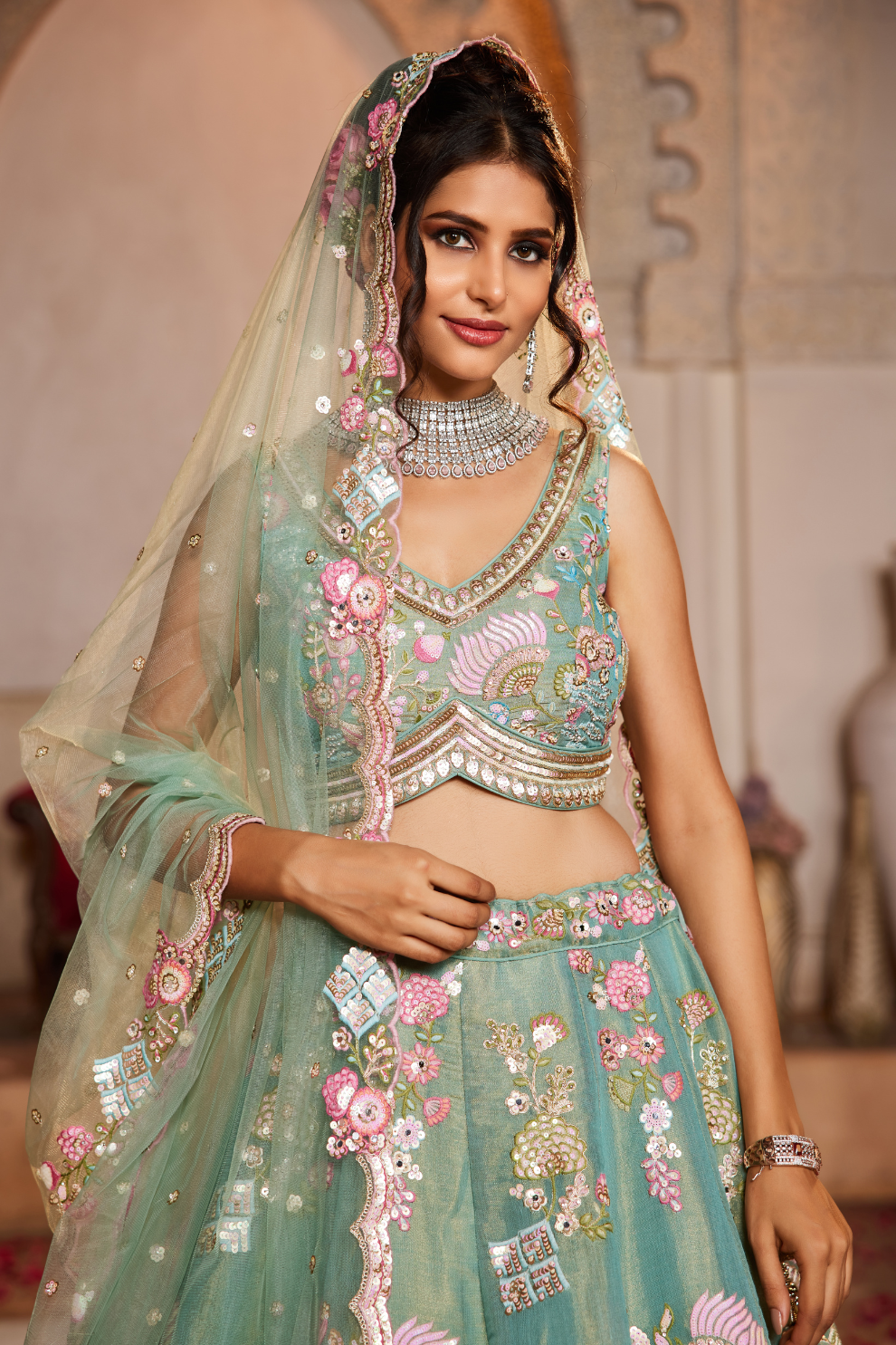 Graceful Net Lehenga Choli Set with Sequined Dupatta