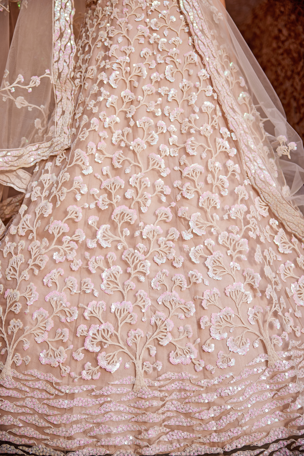 Designer Net Lehenga Choli with Sequin Embroidery and Coordinated Dupatta