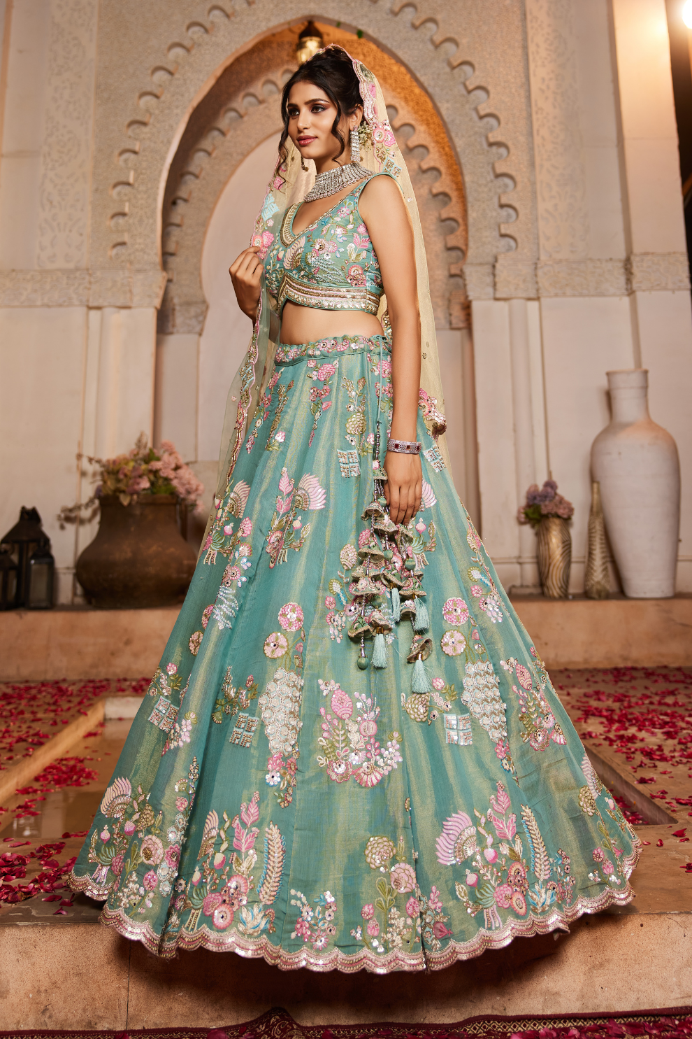 Graceful Net Lehenga Choli Set with Sequined Dupatta