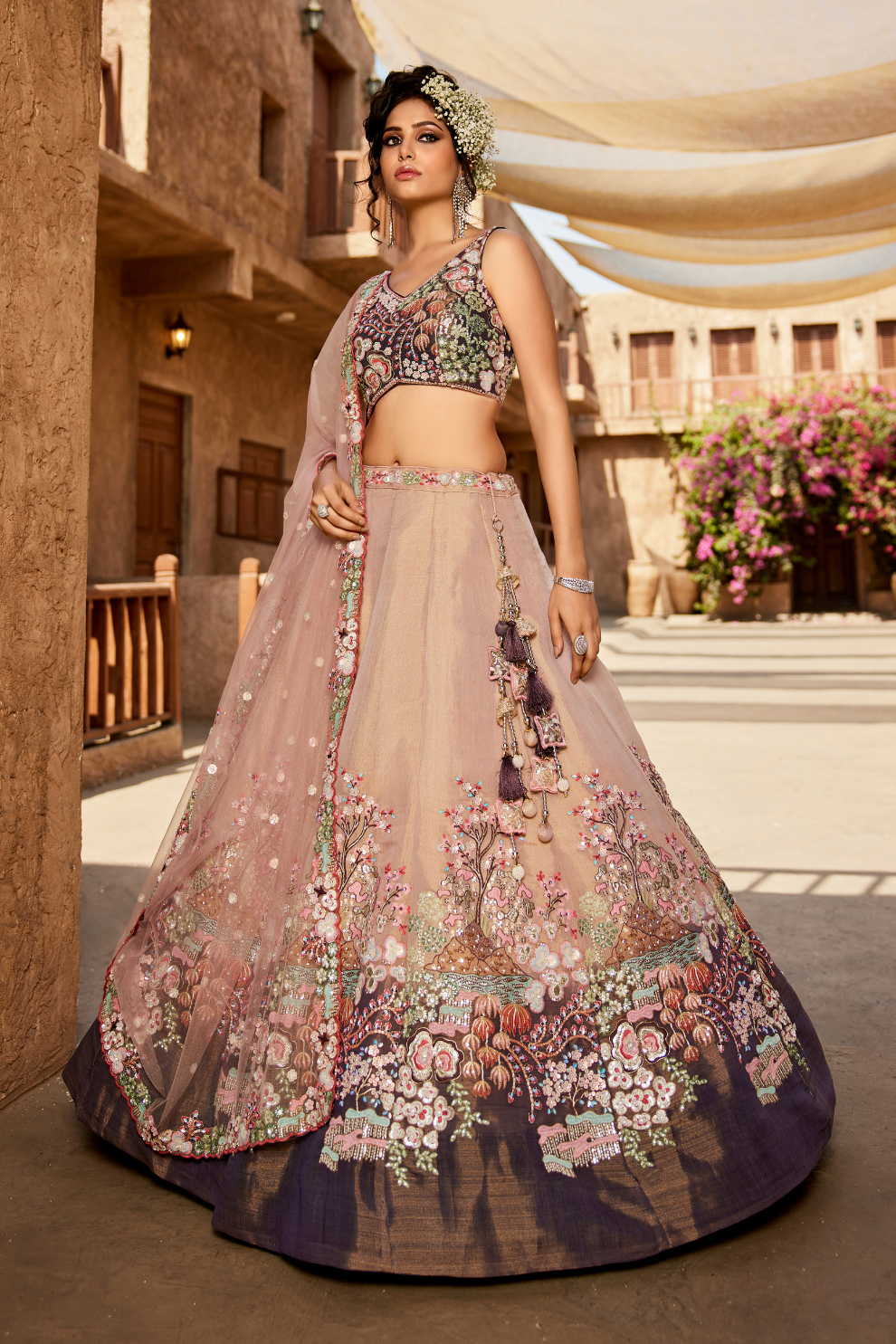 Stylish Net Lehenga Choli & Dupatta Highlighted with Sequins Embroidery