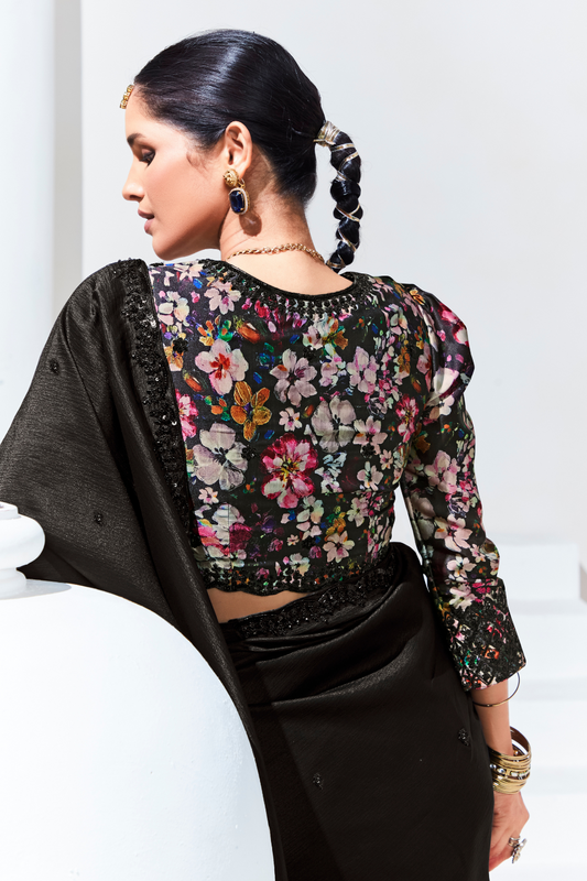 Elegant Tissue Saree with Sequins and Thread Embroidery Work