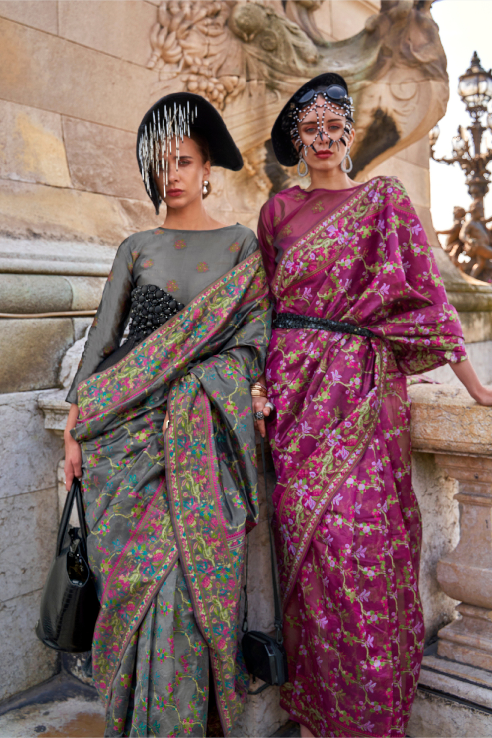 Organza Parsi Handloom Weaving Silk Saree with Delicate Heritage Detailing