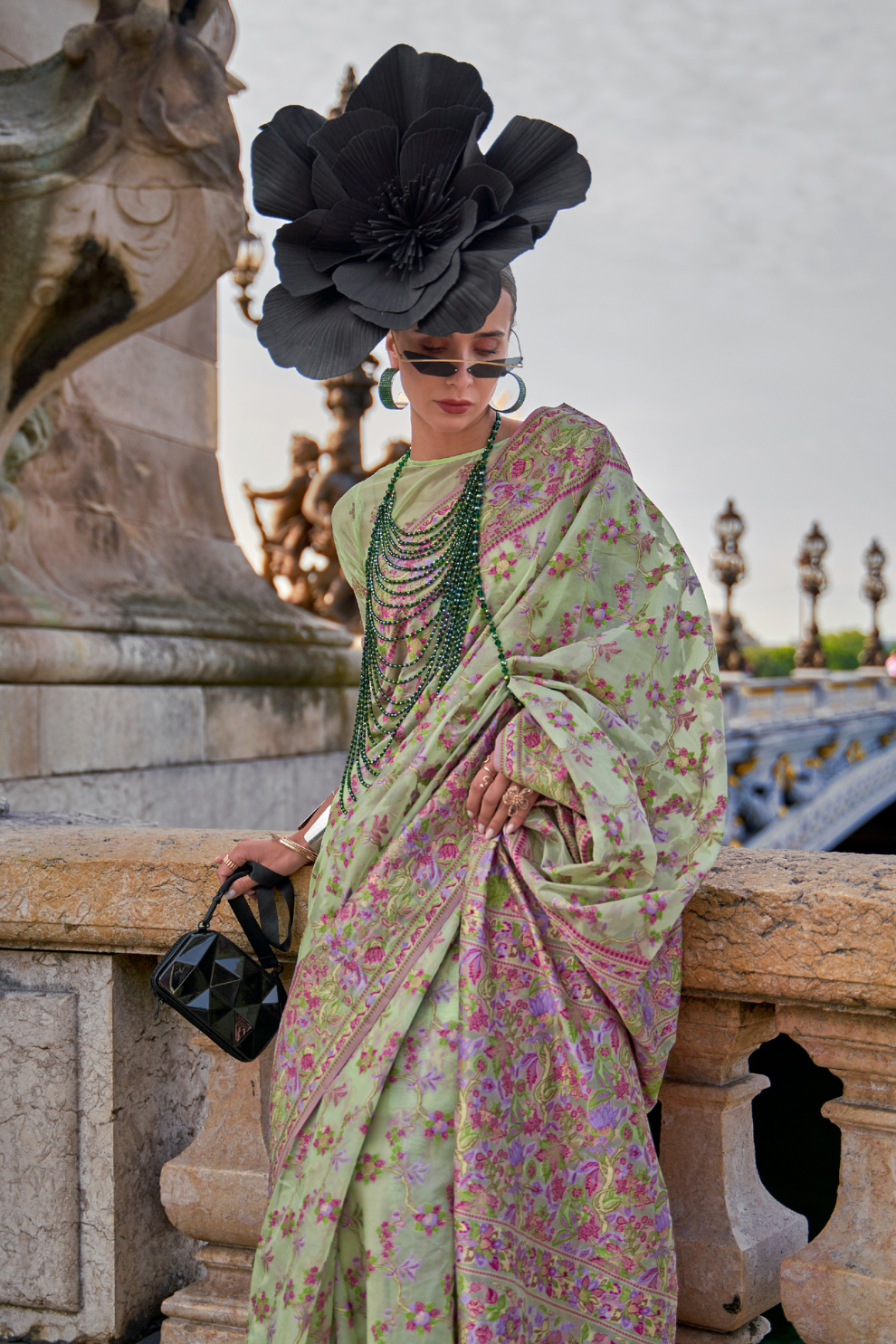 Organza Parsi Handloom Weaving Silk Saree with Delicate Heritage Detailing