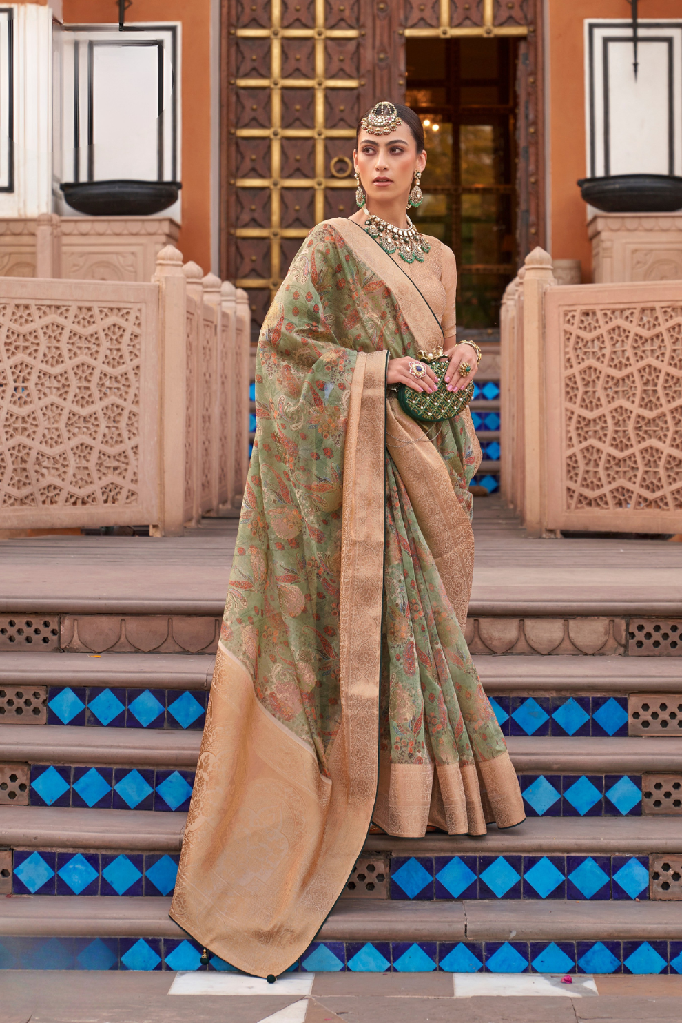 Organza Silk Saree with Jacquard Butti and Digital Print