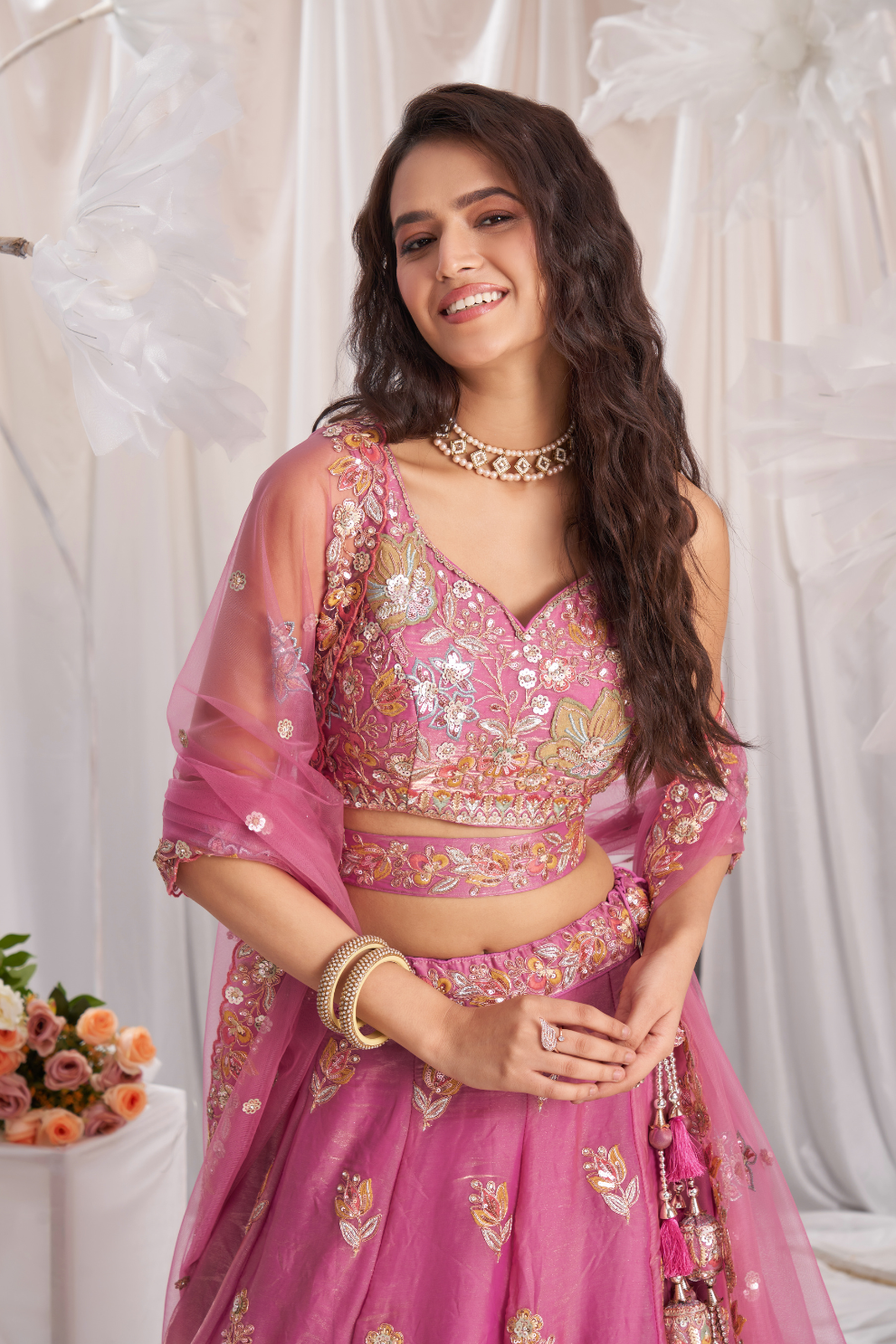 Designer Organza Embroidered Lehenga Choli with Glamorous Sequins