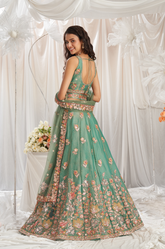 Designer Organza Embroidered Lehenga Choli with Glamorous Sequins