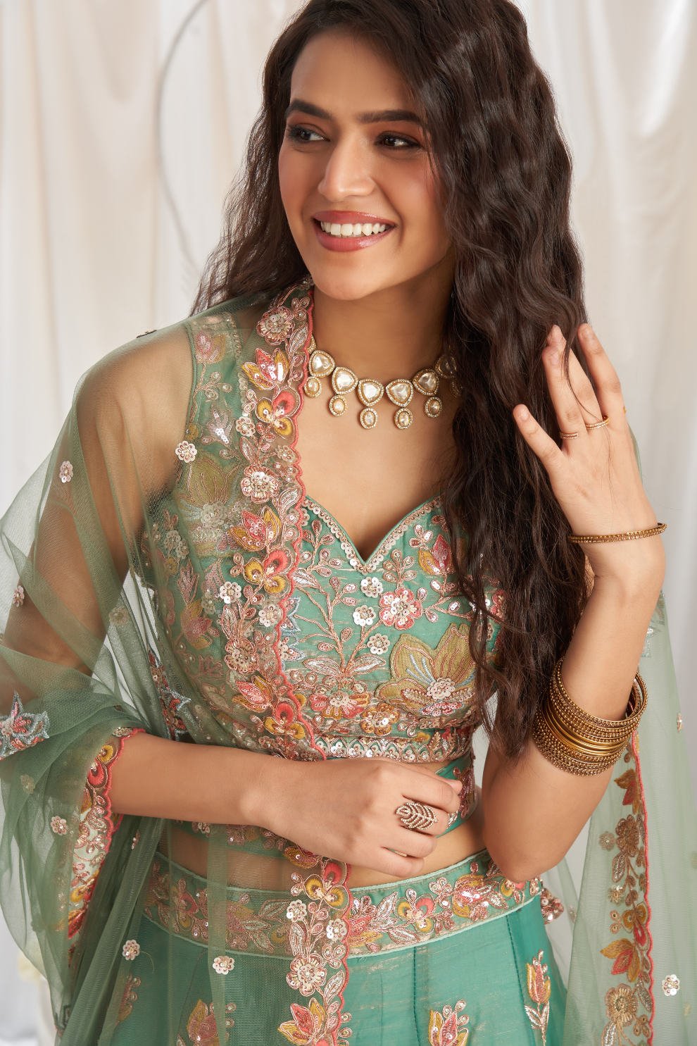 Designer Organza Embroidered Lehenga Choli with Glamorous Sequins