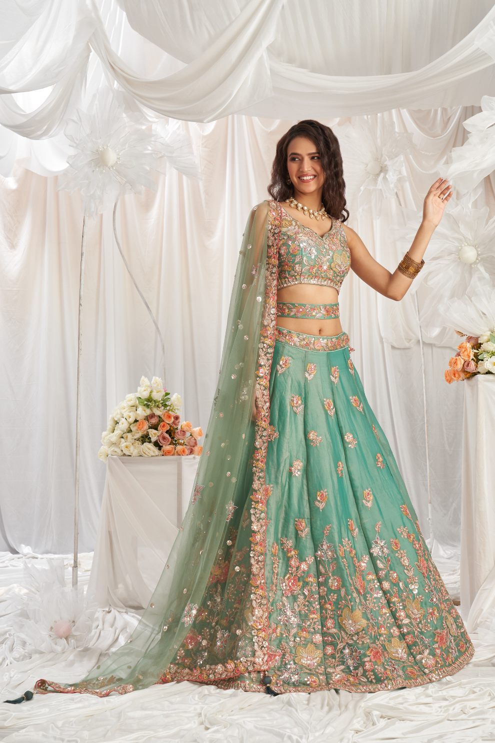 Designer Organza Embroidered Lehenga Choli with Glamorous Sequins